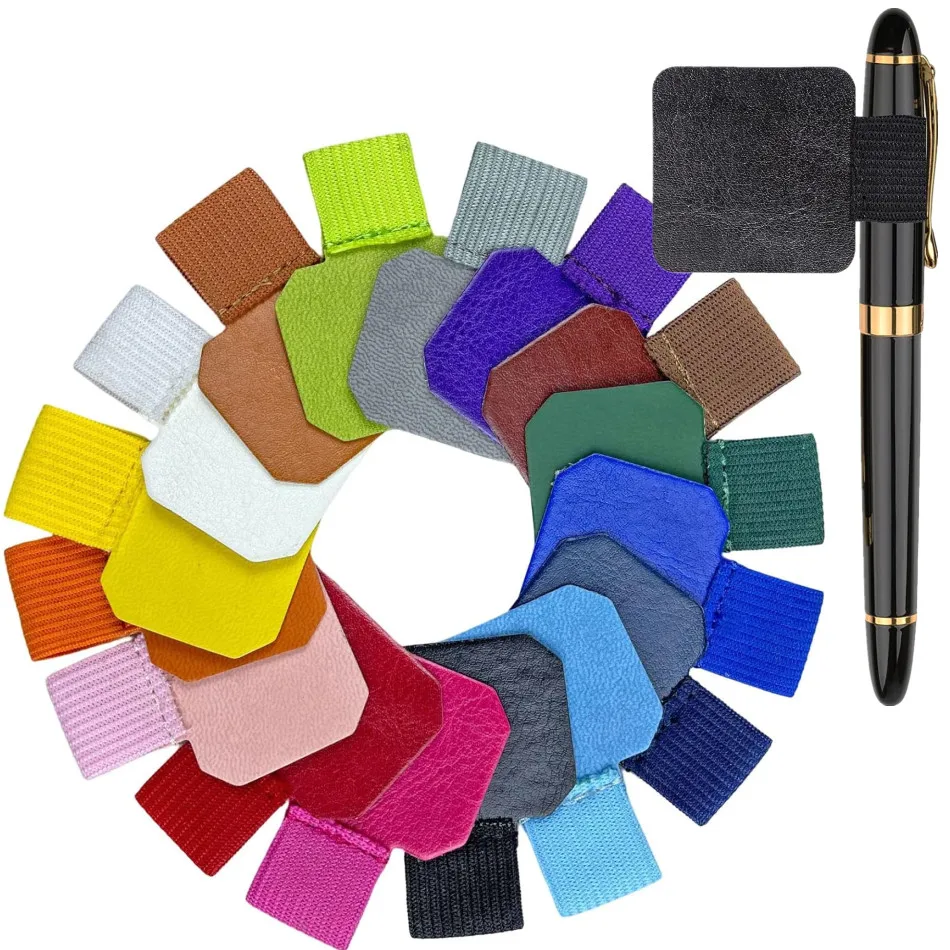 16Pcs Pen Holder Sticker Pencil Loop Elastic Band Pu Leather Pen Holder