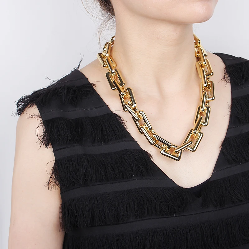 Hip Hop Gold Color Chain Necklaces For Women Vintage Big Metal Choker Necklace Punk Style Jewelry Accessories Girl Gift