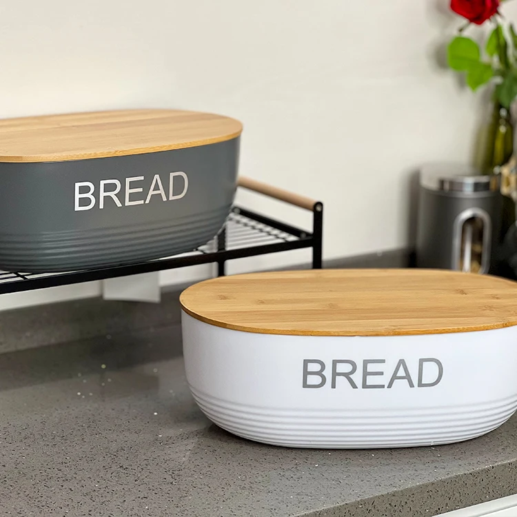 Food Grade Material Bread Box Kitchen Food Storage Product Bamboo Lid Plastic Bread Storage Box