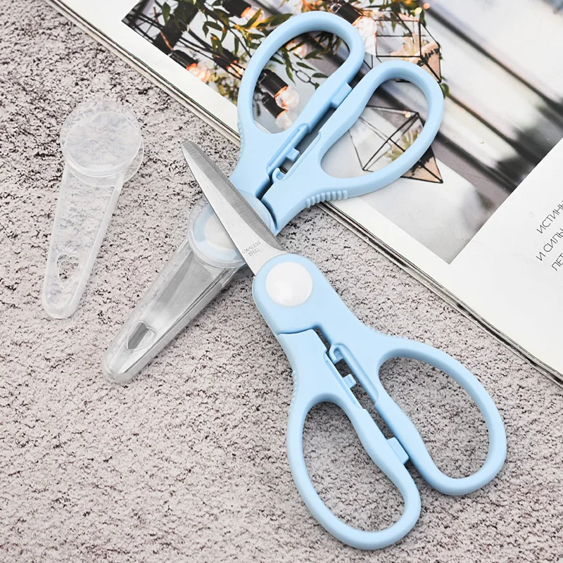Portable Safety Food Cut Kids Feeding Helper kitchen Multifunctional Kids Food Scissors with Plastic Cover