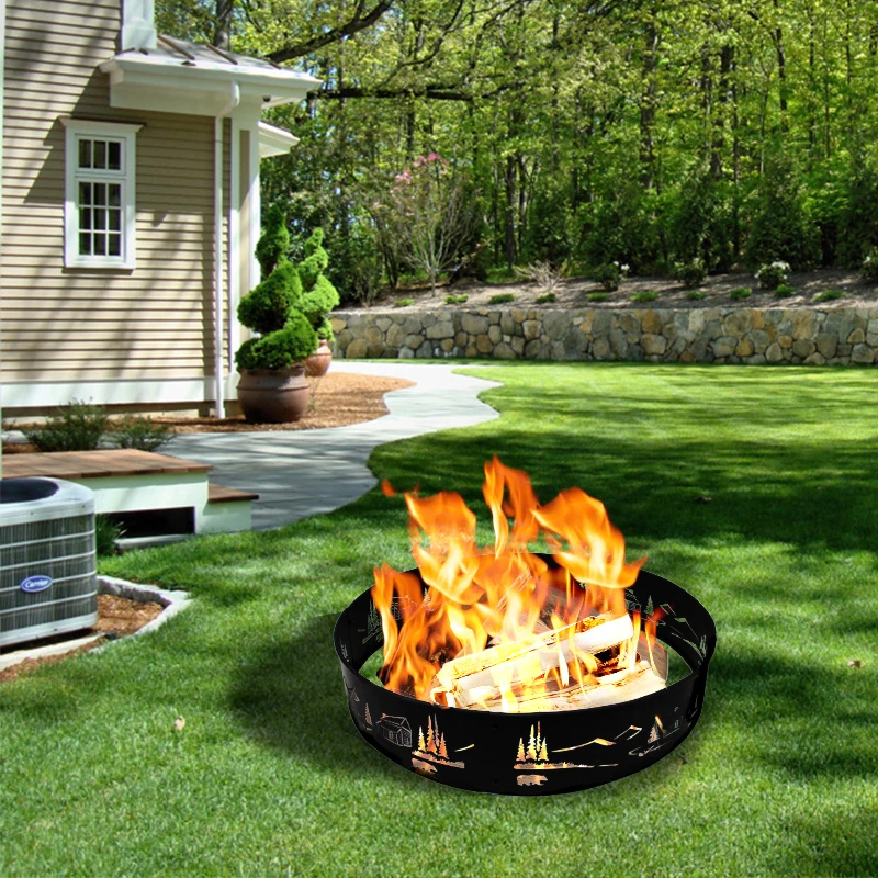Camping picnic  Metal Ring For Fire Pit  Customized 36-inch Outdoor Laser Cut Pattern Metal Fire Pit Ring with OEM Design