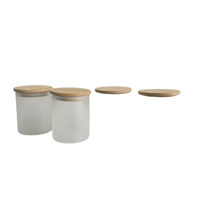 SHOWIN Frosted White 16 Pcs 7 OZ Glass Candle Jars with Wood Lids 16 Pcs Box Packed Empty Jar for Candle Making Sample Container