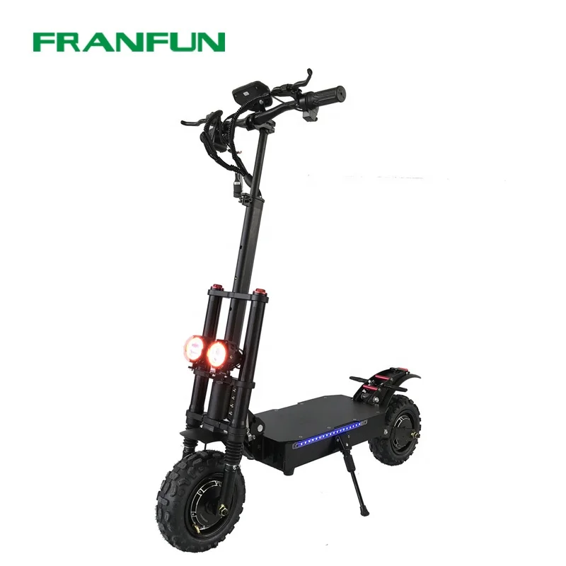 Off-road 11 inch Anti puncture Fat tire Escooter 65KM/H Twin motor Twin suspension kick scooter