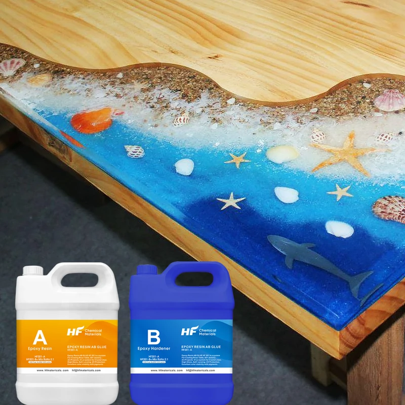 HF201-B Transparent Resin Coating 100%  Solid Two Component Top Clear Epoxy Resin Table For Wood