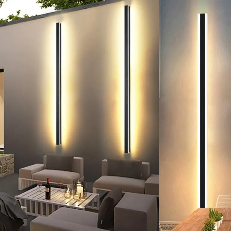 Outdoor black strip wall lamp waterproof aluminum acrylic garden lamp IP65 simple wall lamp