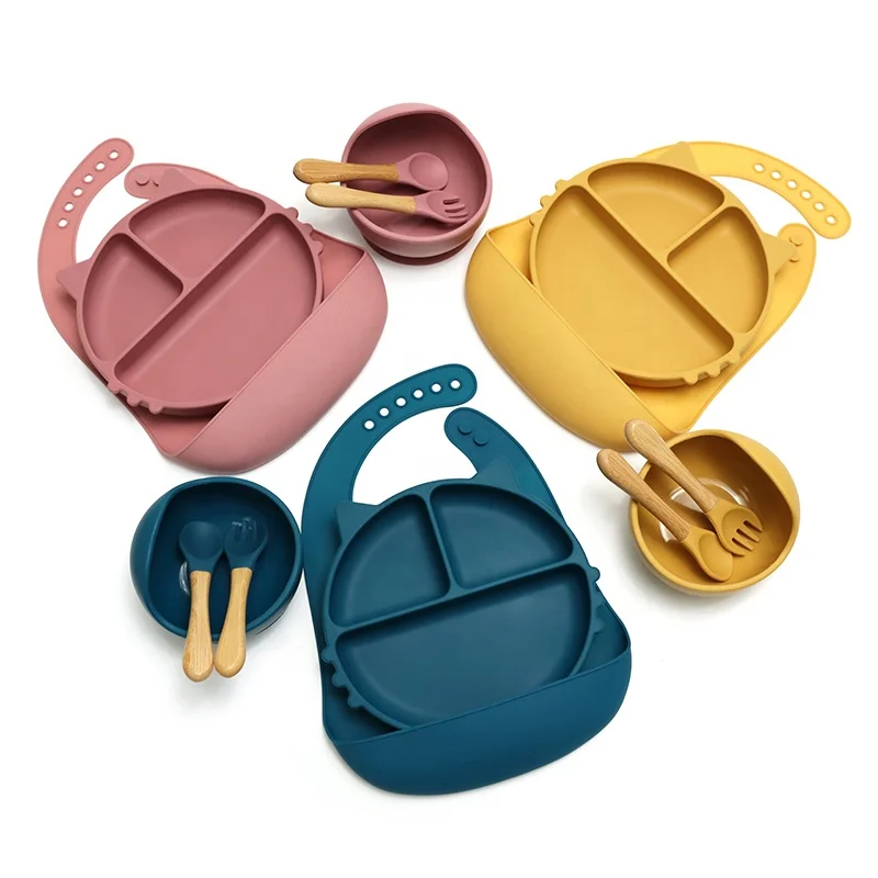 Wholesale Custom BPA Free Baby Food Storage Bowl Set Spoon Bid Kids Tableware Tools Feeding Bowl Suction Baby Silicone Bowl