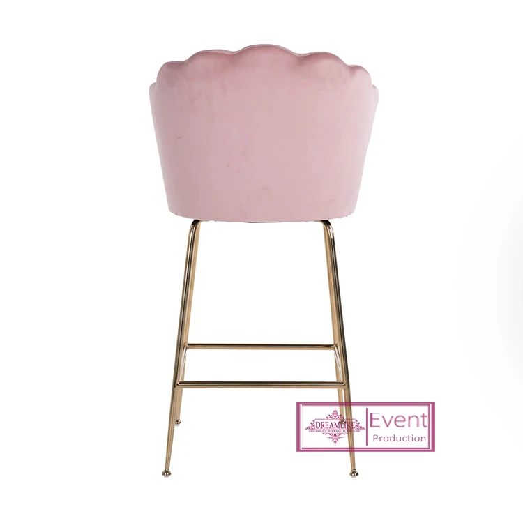 Modern Korean Style High Back Bar Stool Metal Frame Pink Velvet Dining Chair for Kitchen Restaurant for Outdoor Wedding