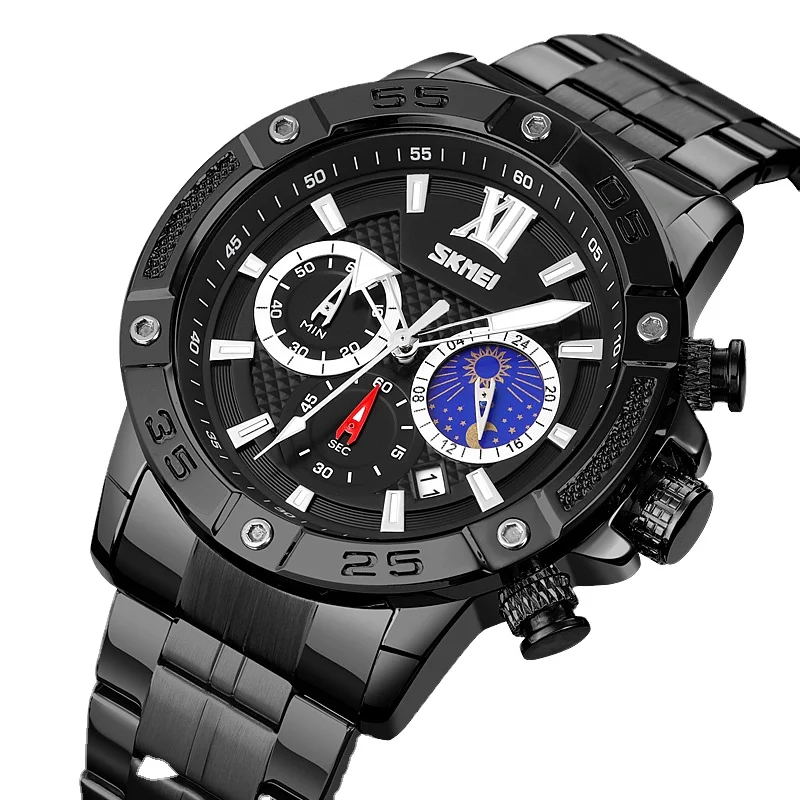 Hot Sale SKMEI 9235 Sport Week And Date chronograph watch brand Stainless Steel mens designer watches
