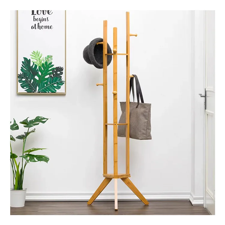 Professional Design Hat Floor-standing Coat Rack Hanger Modern Bamboo Production Coat Rack Hanger Stand