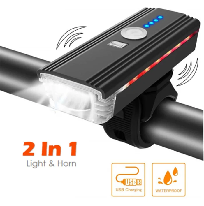 Bike Light Induction Front Light Cycling Bicycle USB Charging Warning Flashlight Handlebar Torch With Bell Head Lamp