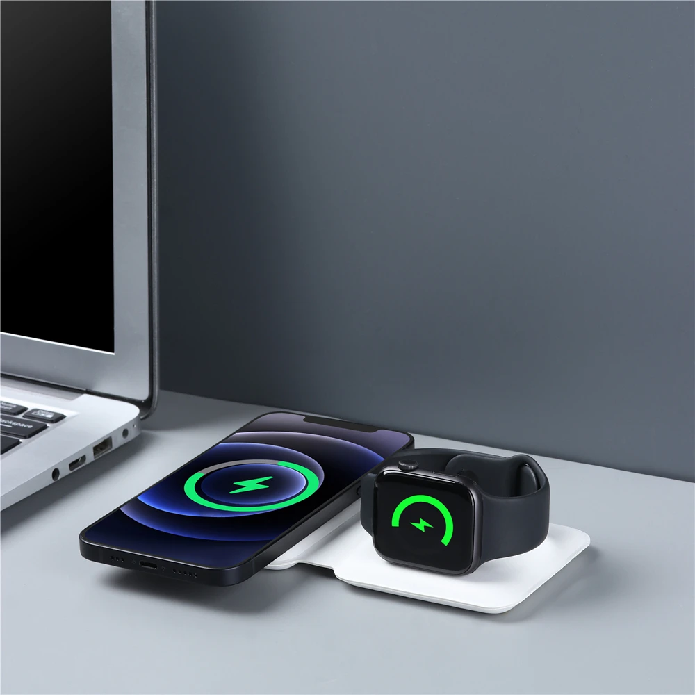2023 New Arrival Q500 Foldable Magnetic Dual Wireless Charger Mobile Phone Charging Holder Fast Charging Stand