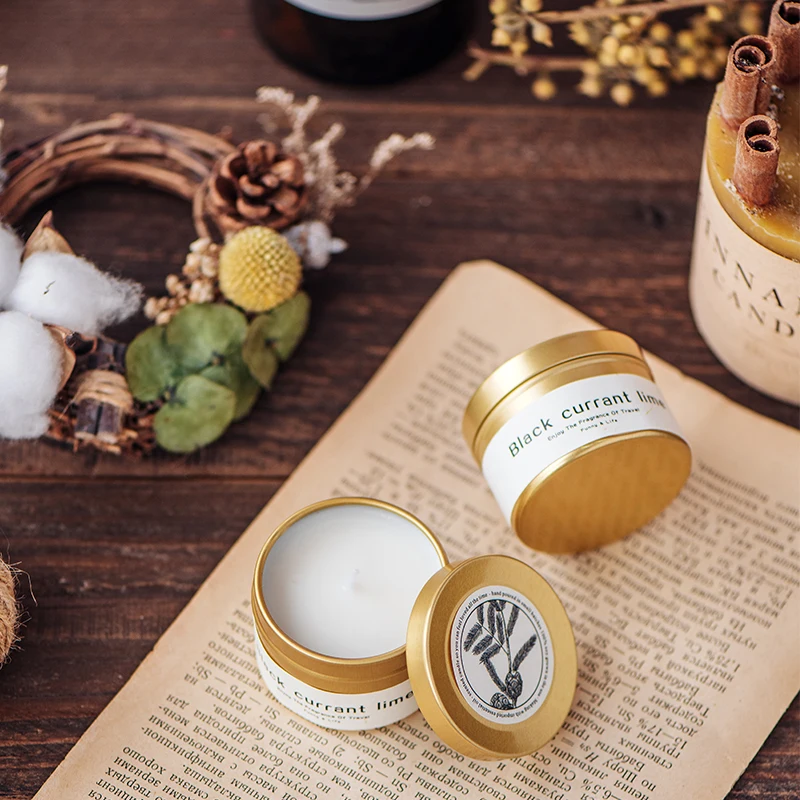 High Quality Luxury Tinplate Candle Jars Wholesale Aromatherapy Daily Soy Scented Candle Gift Sets with White Cotton Wick