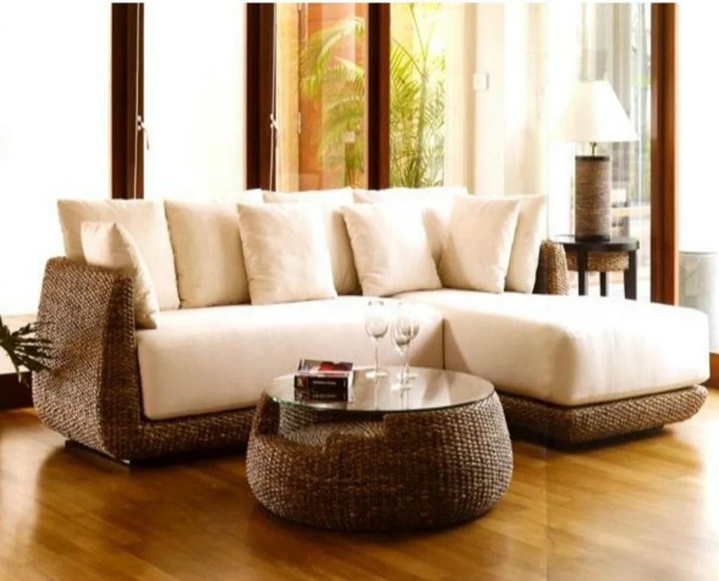 Elegant Rattan Wicker Water Hyacinth royal furniture sofa set- Leisure Indoor Rattan Living Room wooden sofa set Home Furniture