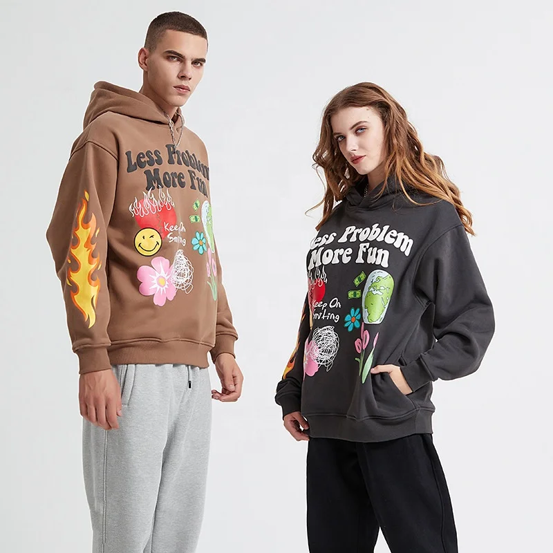 Custom Puff Logo High Quality Heavy Autumn Winter Gym Casual Fashion Drawstring Oversize Pockets Sports Unisex Hoodies