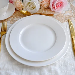 custom logo personalised printed decal white ceramic dinner plates bone china dishes set  for wedding