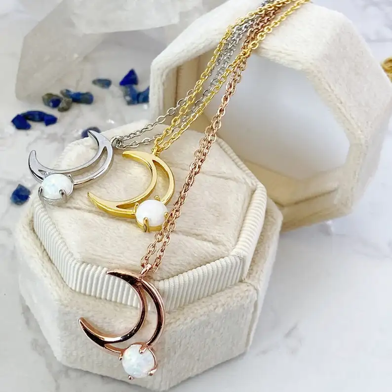 Inspire ювелирные изделия колдовское ожерелье Луна фазы ожерелье милый вырез Луна с опалом ожерелье для женщин подарок (1600285679407)