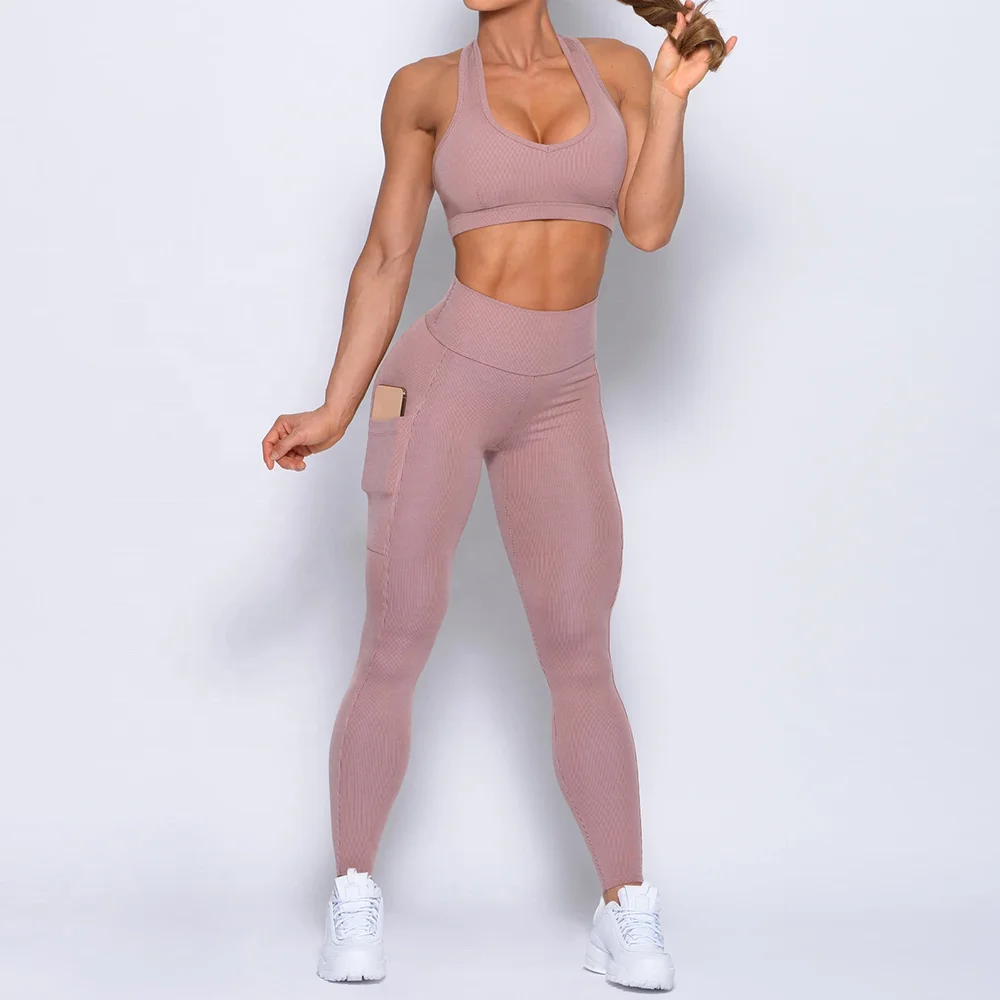 Оптовая продажа одежда для тренировок набор йоги женский спортивный бюстгальтер и Компрессионные Леггинсы