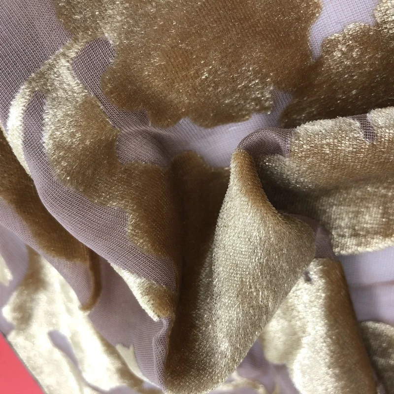 
Silk Rayon Burn out Gold Print Velvet Fabric 