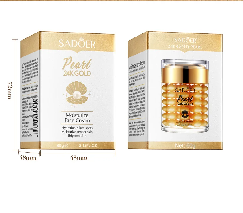 Skin Care 24K Gold Pearl Face Cream for Moisturizing and Brightening(60g)