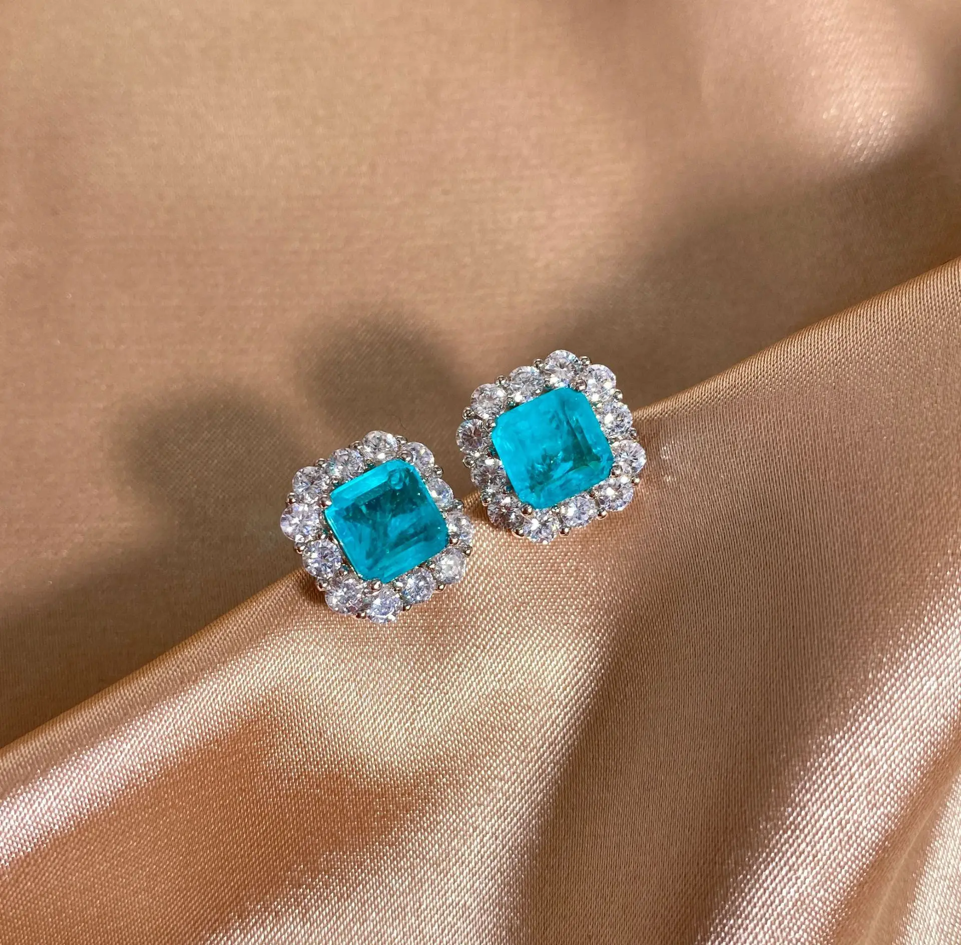 Latest earring design fashion earring gold plated jewelry 925 sterling silver paraiba gemstone diamond studs earring for women