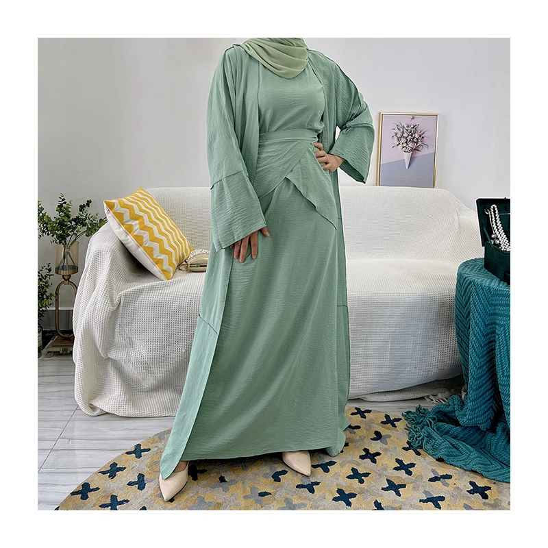 wholesale  Muslim Modest Kimono Fashion Plus size Dubai Maxi Abaya 3pcs set Turkish Dresses Islamic clothing