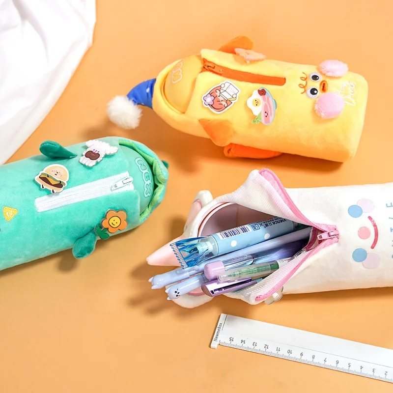 
Newmebox factory custom DIY buttons large capacity stationery case kawaii plush bag animal cartoon pencil case 