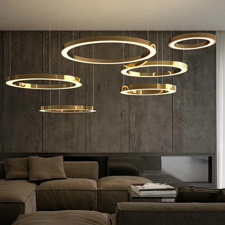 ETL cETL Modern Luxury Custom LED Pendant Lamp 12 Ring Hanging Chandelier Light for Hotel Lobby,Villa Stairs,Club Hall