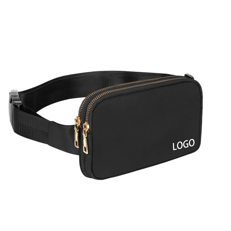 Custom Logo Travel Sport  Walking Mobile Phone Multi-function Fitness Fanny Packs Black Nylon Belt Bag Men Waist Bag