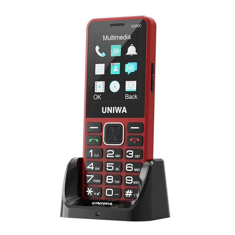 UNIWA V2000 4G мобильный телефон с двумя SIM-картами 2 4 дюймов IPS дисплей SOS и зарядной док-станцией