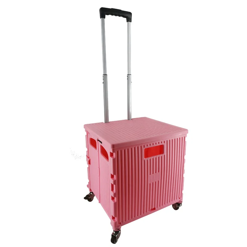 Supermarket Folding 4 Wheels Plastic Shopping Cart for Groceries on Wheels with Custom Logo/Color