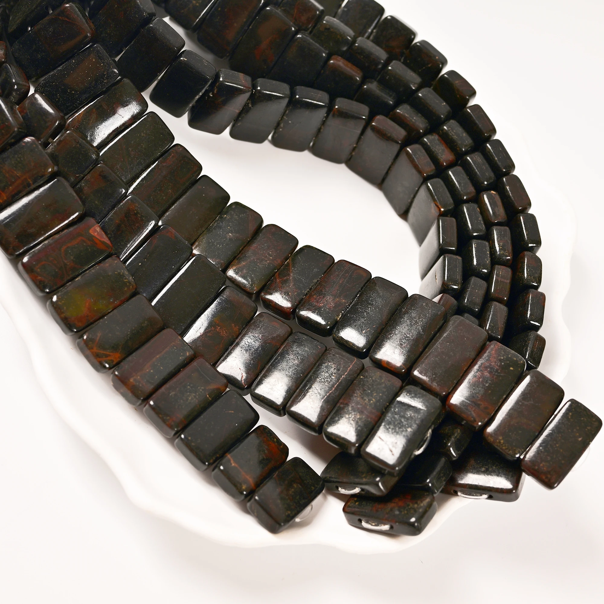 Bulk Black Color Red Creek Picture Aqua Terra Jasper Double Drill Rectangle Bangle Diy Beads for Bracelet Jewelry Making