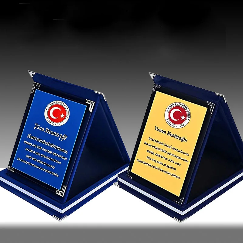 Черная Складная бархатная коробка сертификат таблички с золотой пластиной MH-MJ0084