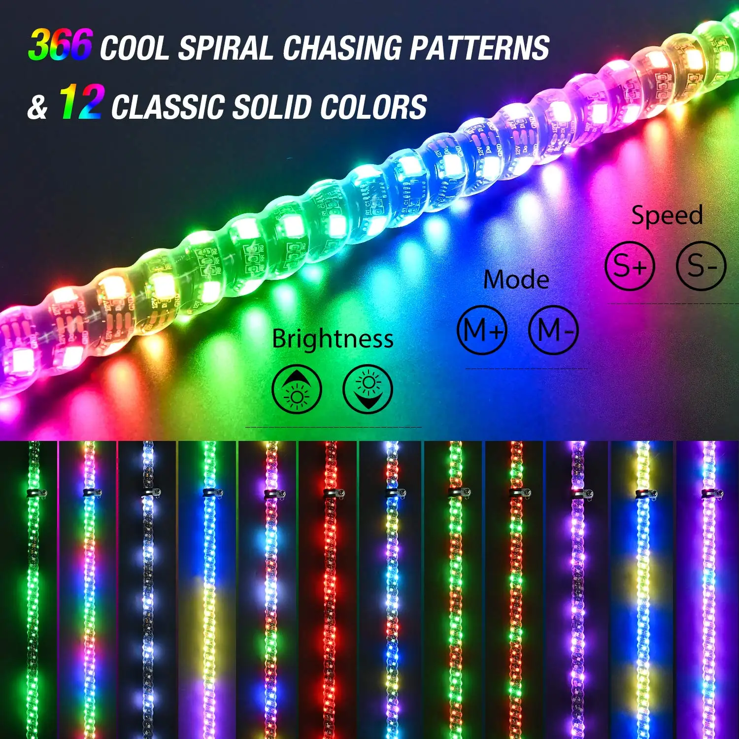 4FT Spiral RGB Led Whip Light with Spring Base Chasing Light RF Remote Control Lighted Antenna Whips for ATV UTV RZR Polaris