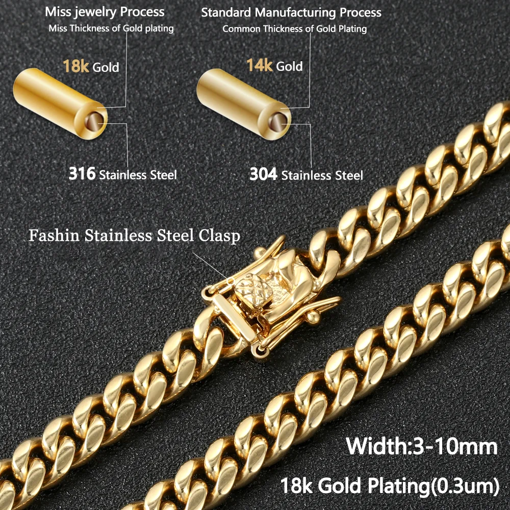 Miss Jewelry 14K 18K Italy Dubai Necklace New Men Gold Franco Chain