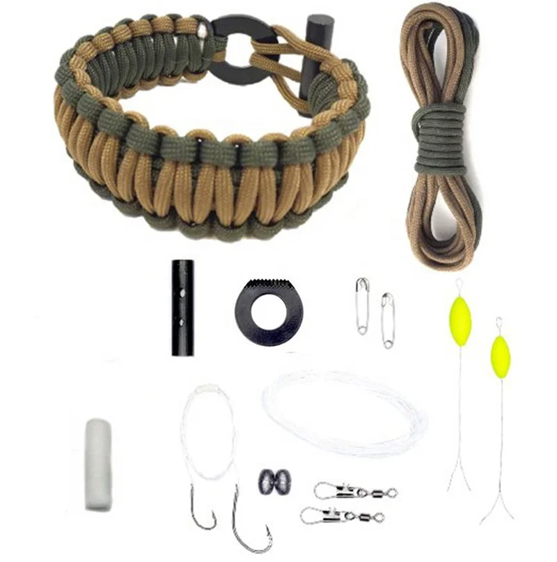 Hot Sale High Quality 7 Cord Survival Bracelet Multi-function Flint Compass Fishing Kit for Hunting