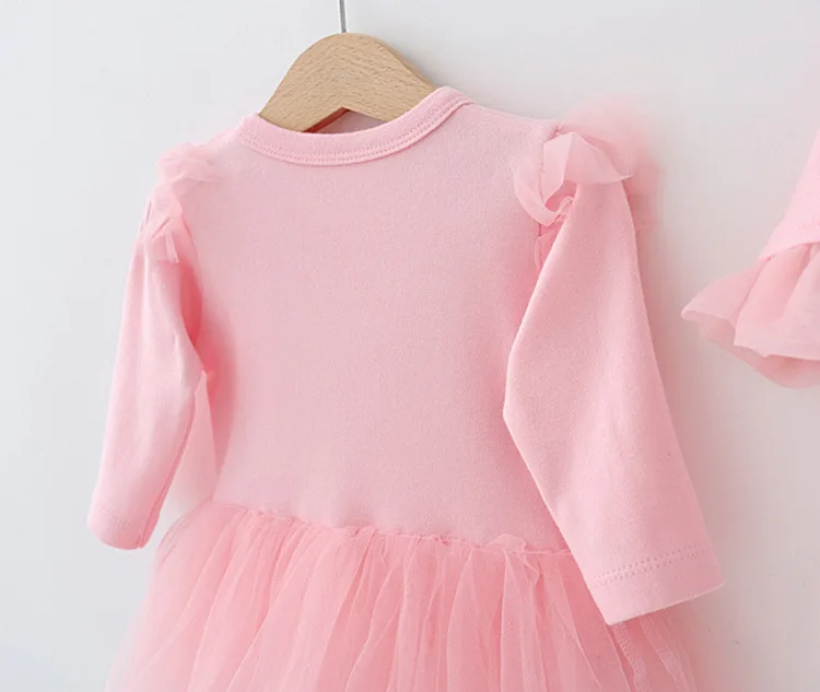 Newborn Baby Girl Romper with Tulle for Autumn Fashion Pink White I love MAMA I Love PAPA Cotton Bodysuit+ Hat Baptism Outfit