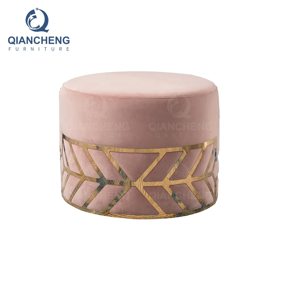 Brand new high quality round footstool made of cotton fabric cover wooden footrest pedicure circular bench