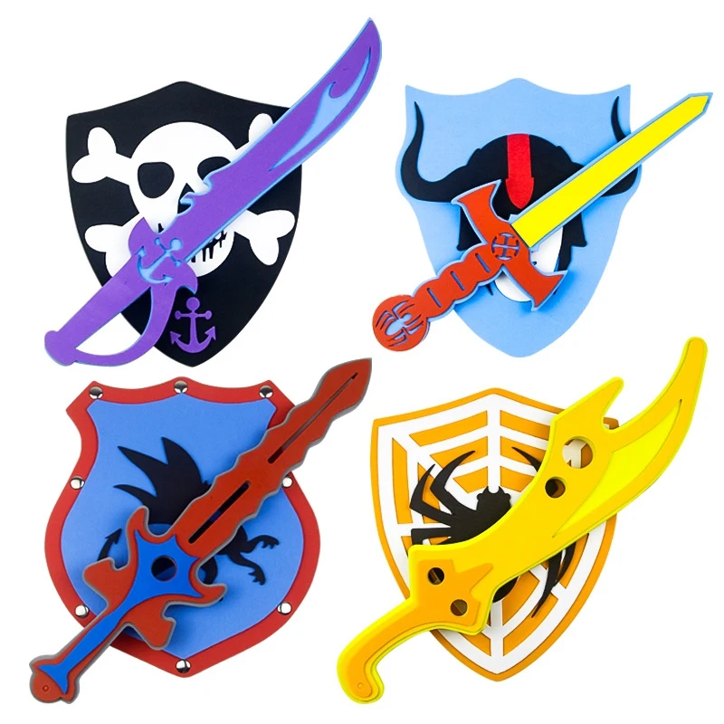 Halloween gift EVA Foam Pirate Swords Shield Set  Safe and Soft Eva Foam Toy Sword Knife Foam Weapon  Children Cosplay