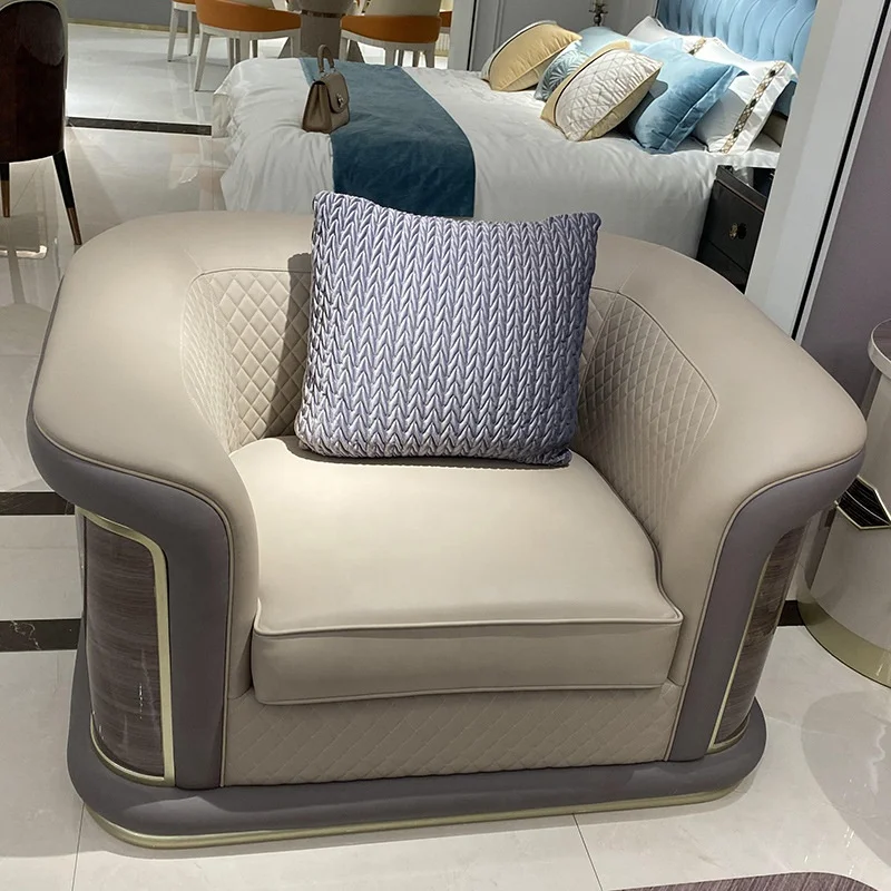 Italian light luxury leather sofa modern simple luxury large family villa living room sofa luxury sofa set