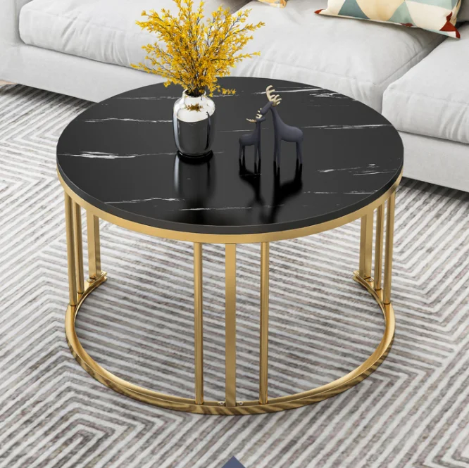 Living room furniture center stainless steel metal round nesting stone marble coffee table set luxury modern