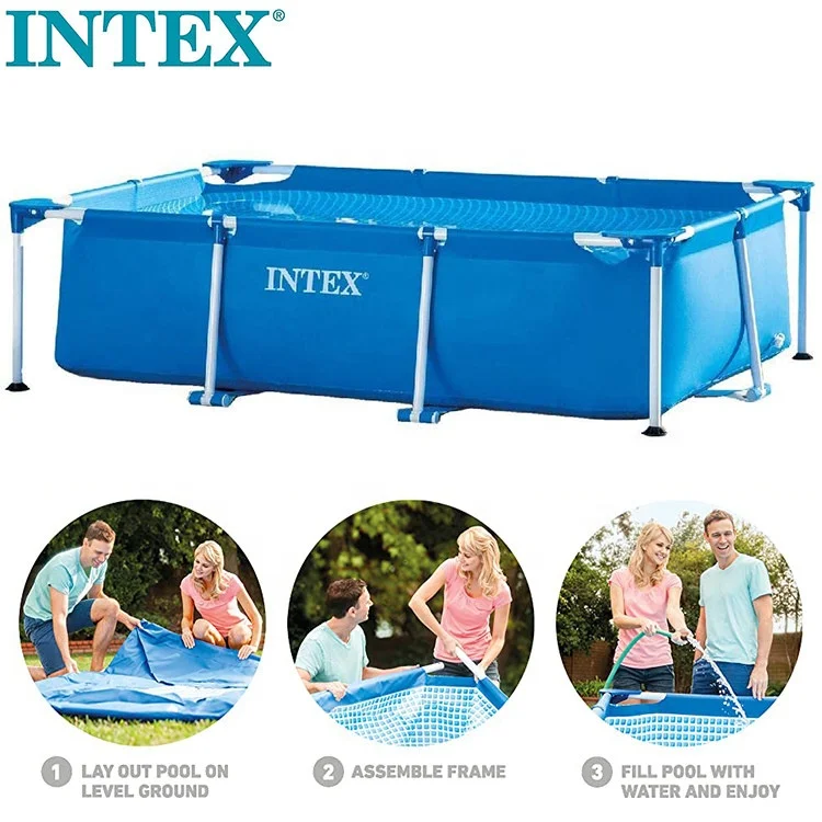 Intex 28270 Rectangular 220cm*150cm*60cm Metal Frame Pool Large Durable Family Swimming Pool