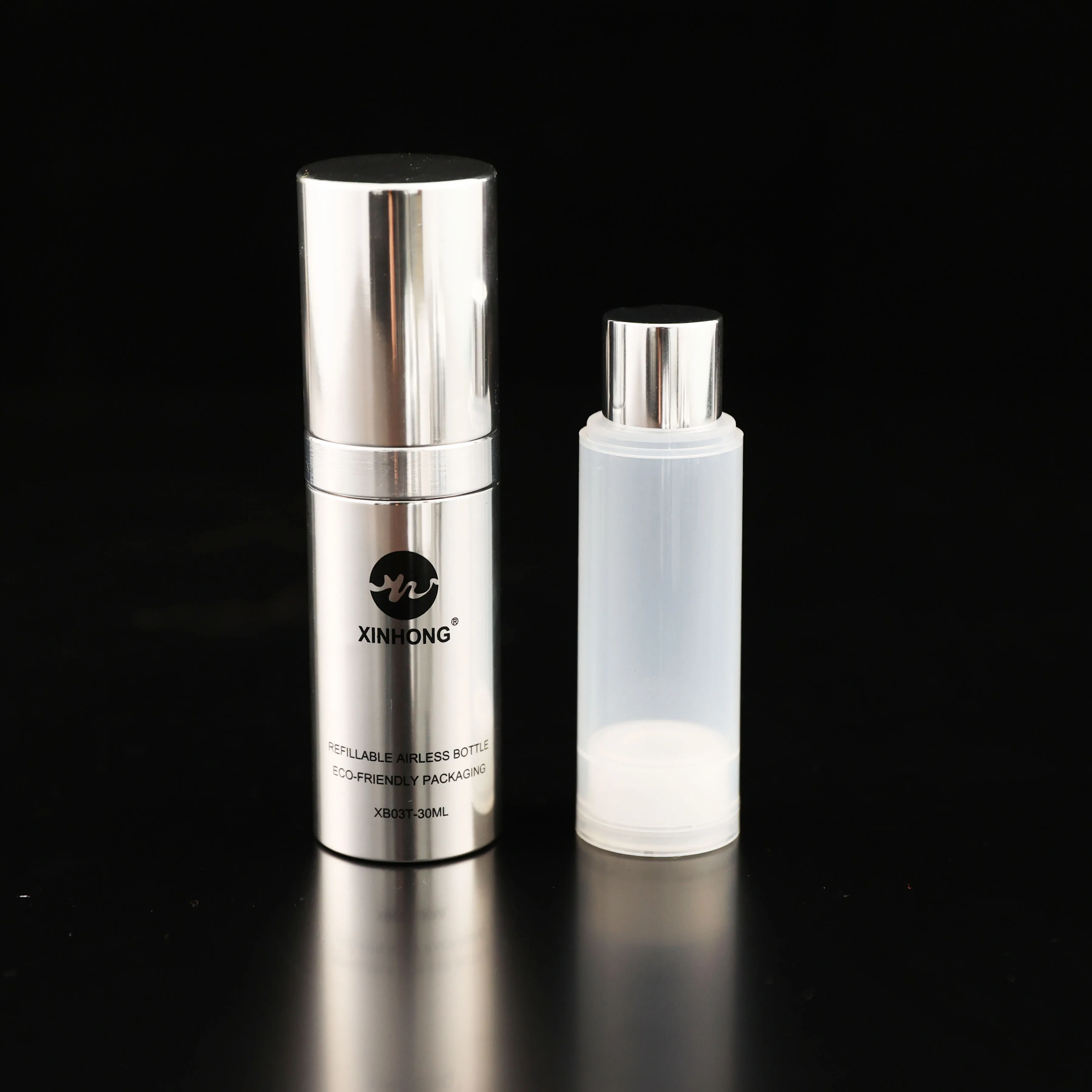 50ml Recyclable Aluminum&PP Cylindrical Refillable Airless Bottle Wholesale Replaceable Cosmetic Airless Pump Bottle