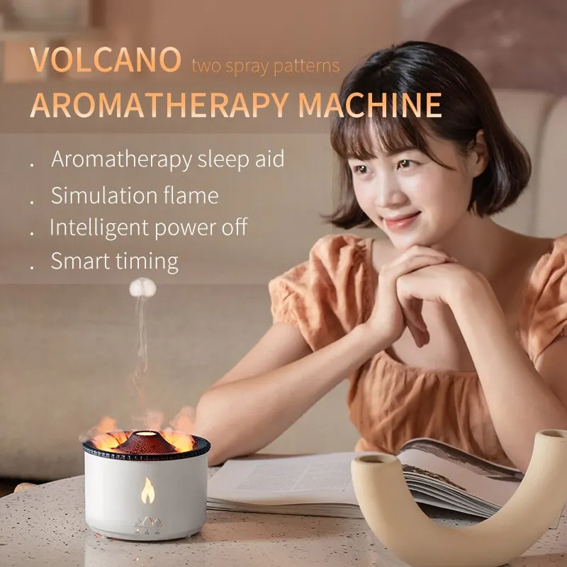 350ML Ultrasonic Flame Aroma therapy Machine Night Lamp Aroma Jellyfish Blue Fire Humidifier for Home Fragrance