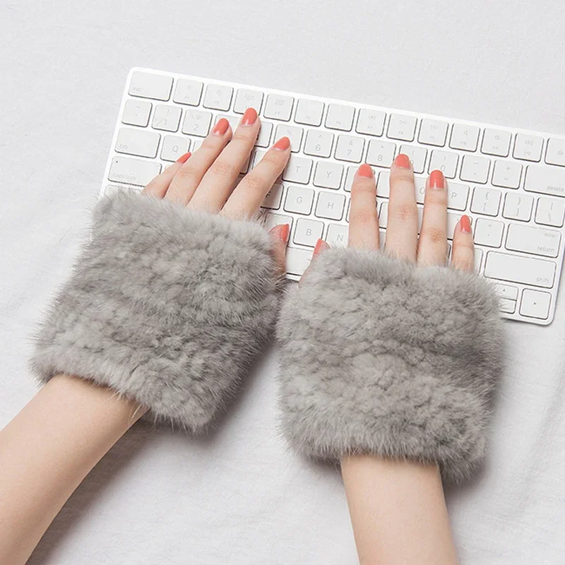 ZDFURS *Winter mink fur gloves for women high Real Fur Gloves New Women  Fashion Genuine Glove Knitted Mink Fur Fingerless