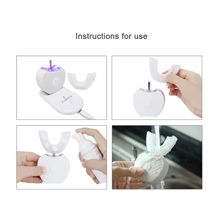 Smart 360 Automatic Electric Sonic Toothbrush U Type Tooth Brush USB Charging Tooth Teeth Whitening Blue Light Waterproof Adult