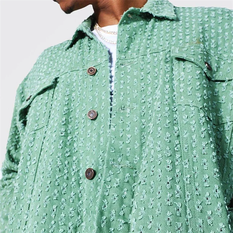 Custom logo high quality autumn oversized distressed interest denim jacket for men 2021