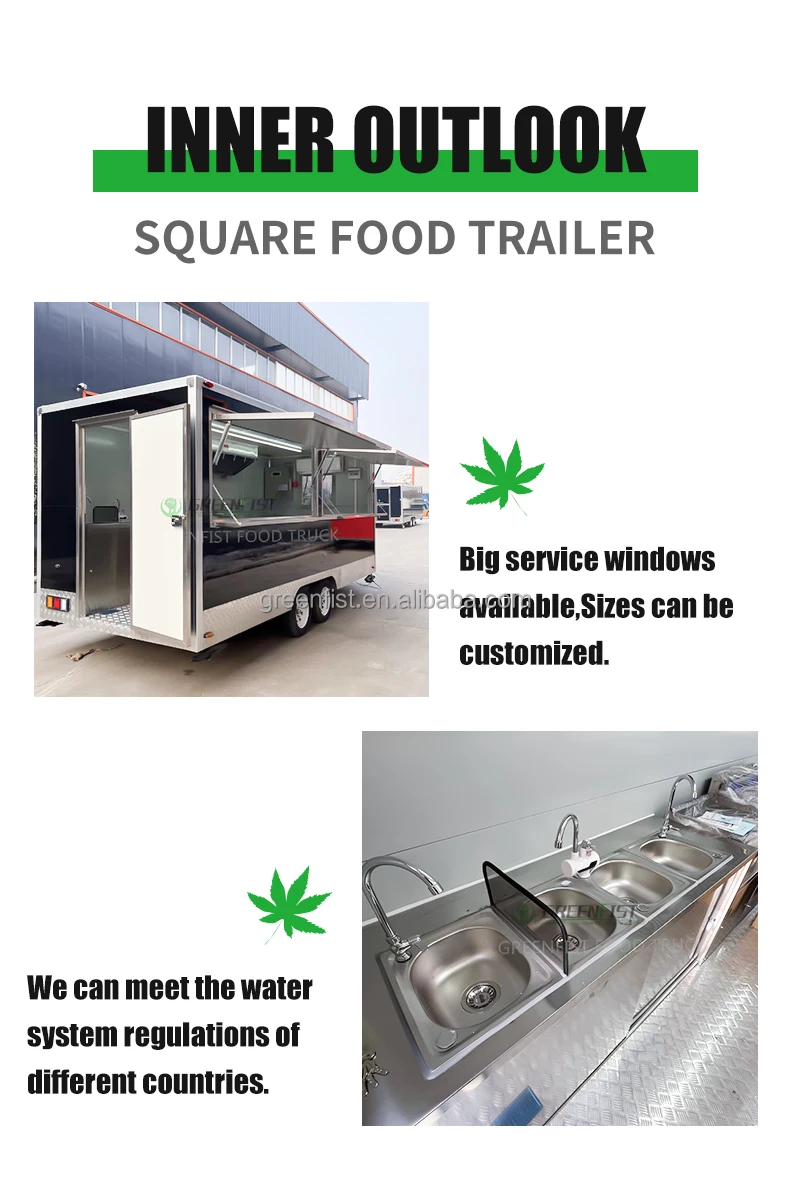 14ft Square Food Truck Hot Dog Pizza Coffee Ice Cream Mobile Fast Airstream Food Trailer Luxury Customized Mobile Restaurant