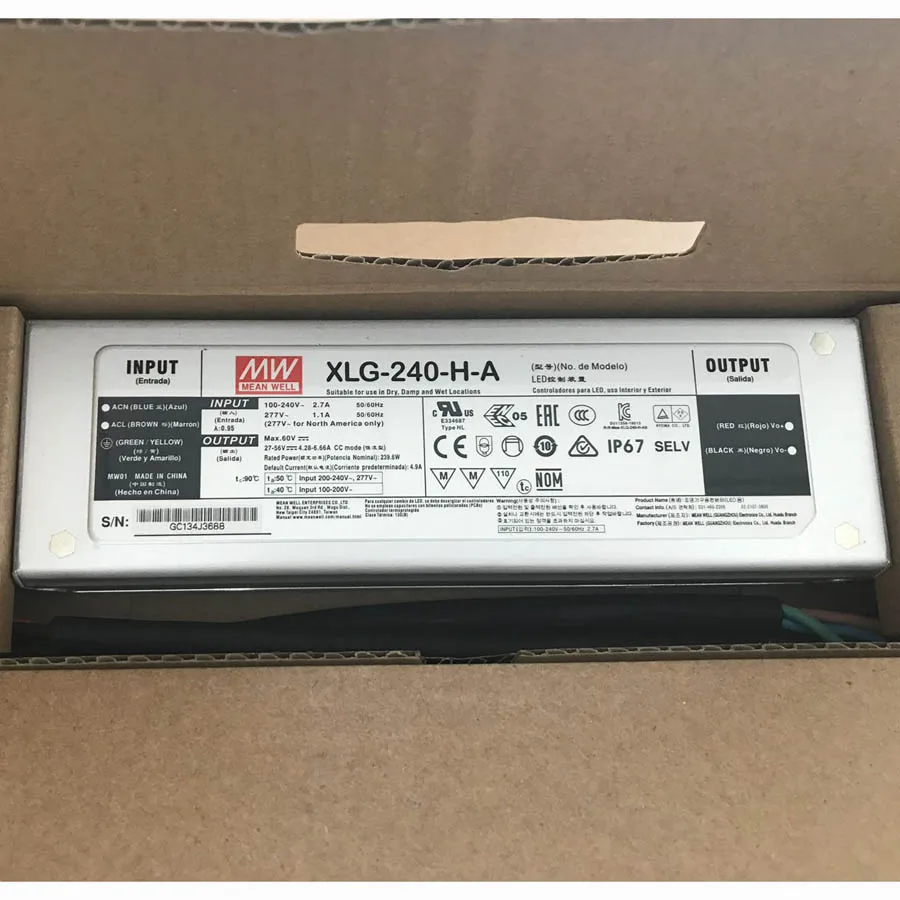 Meanwell XLG-320-H-A XLG-320-H-Ab 320 Вт 5600Ma Ip67 затемнение постоянной мощности водонепроницаемый Mw светодиодный драйвер