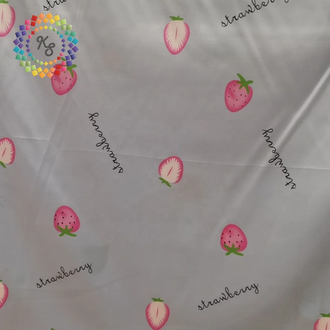 Stretch Strawberry Printed Shiny Satin Fabric For Pajama