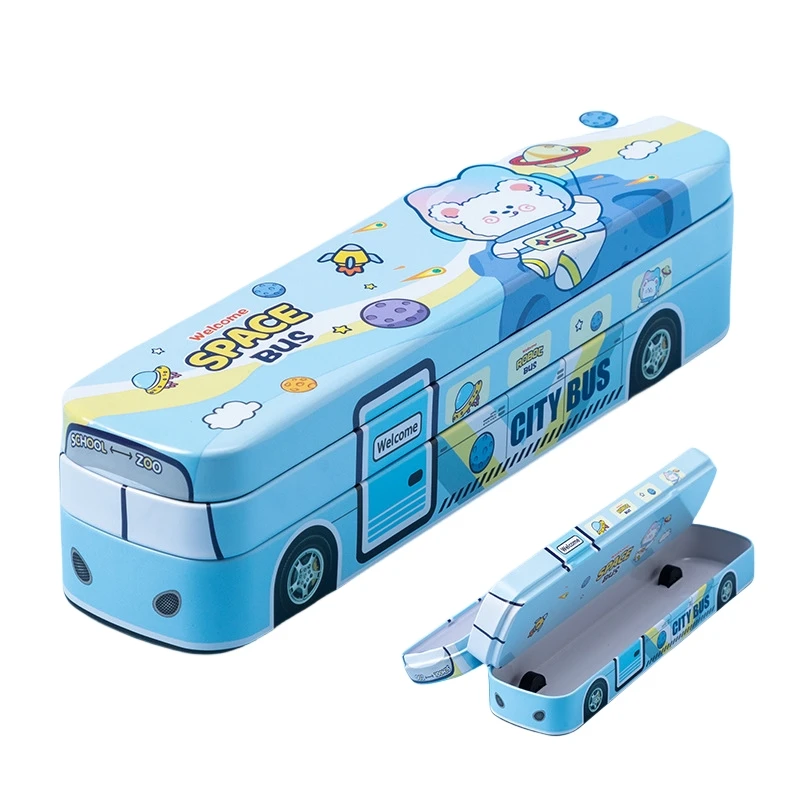 Милый металлический двухэтажный автобус многофункциональная Геометрическая Детская школьная коробка-карандаш для мальчиков